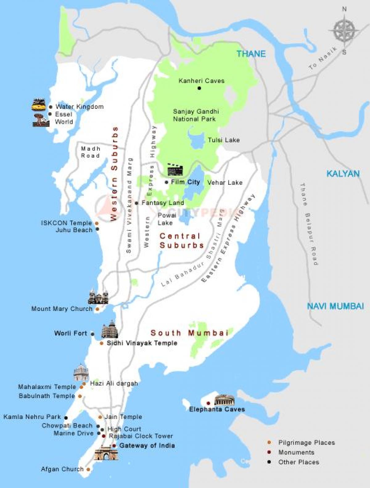 карта Мумбаију туристичка места