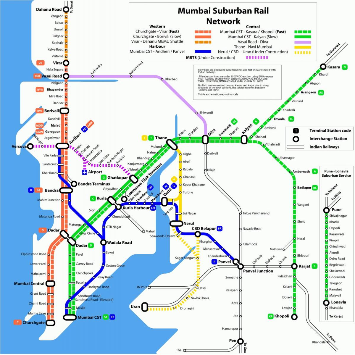 локални воз на мапи у Мумбаију